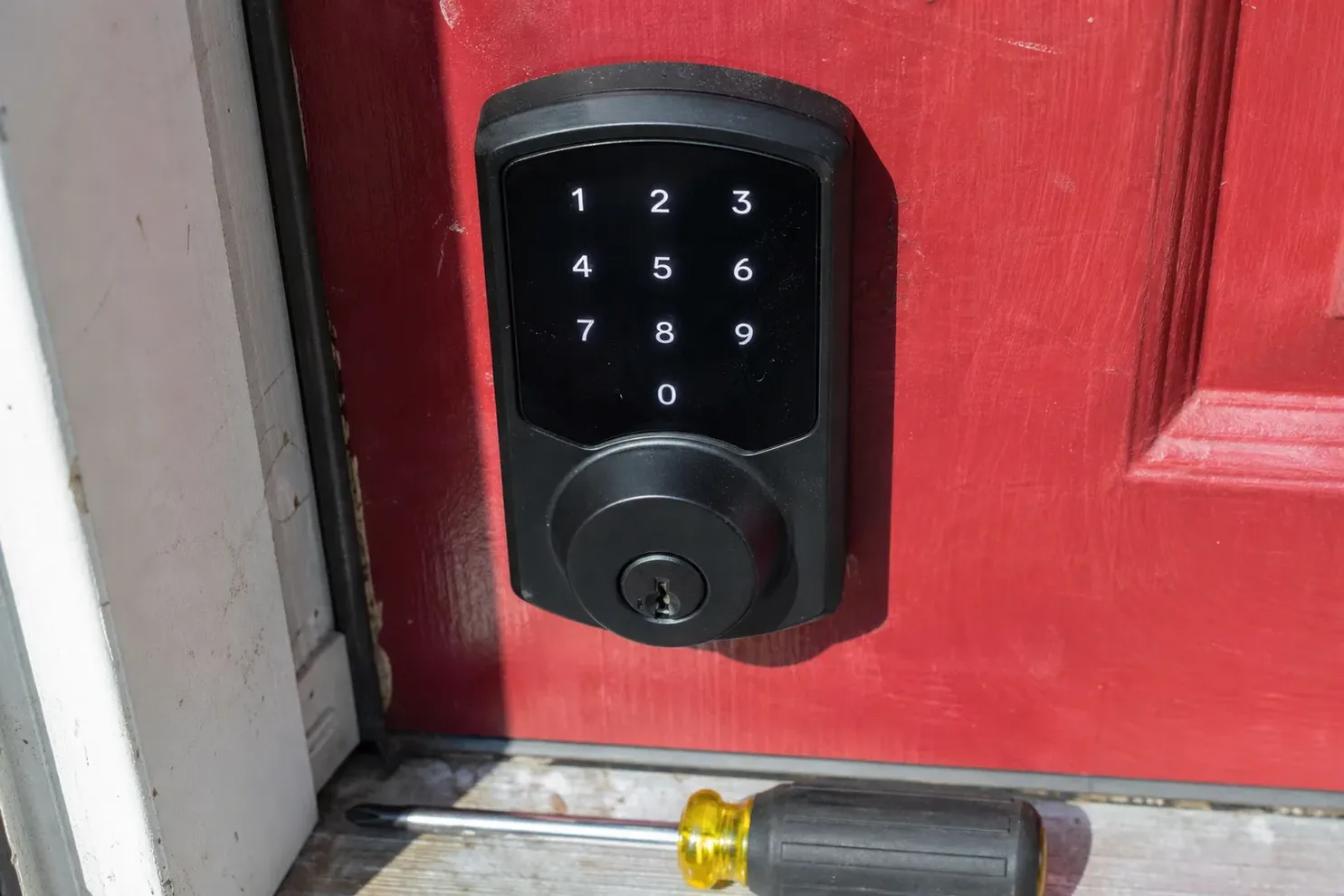 Keypad deadbolt fitted to a front door