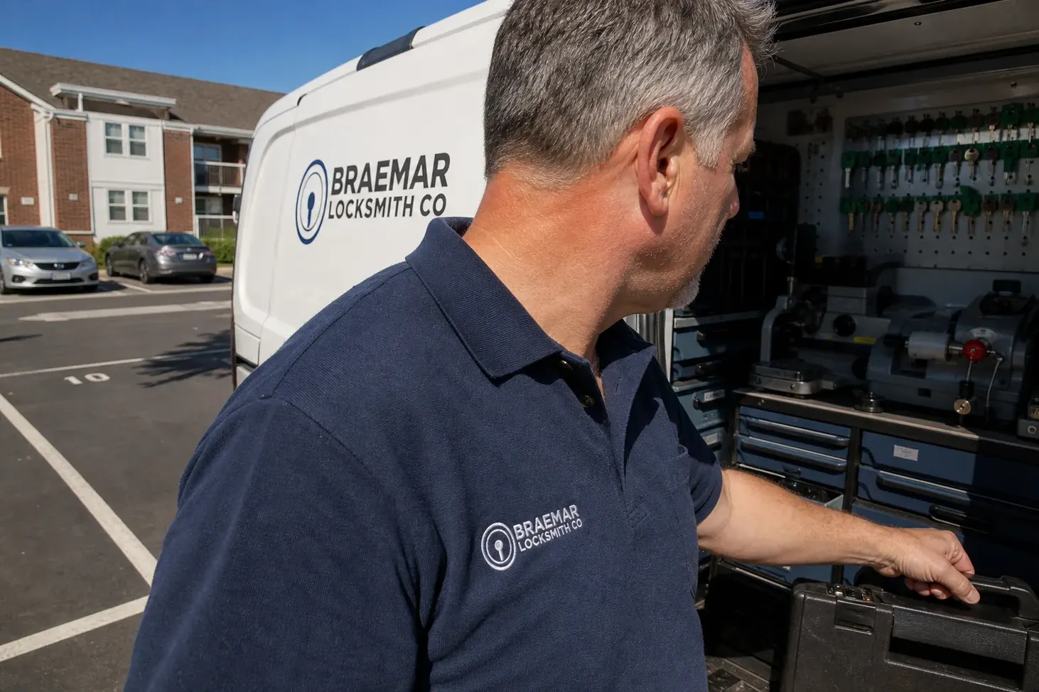 The Braemar Locksmith Co service van, stocked for lockouts and key cutting in Toms River