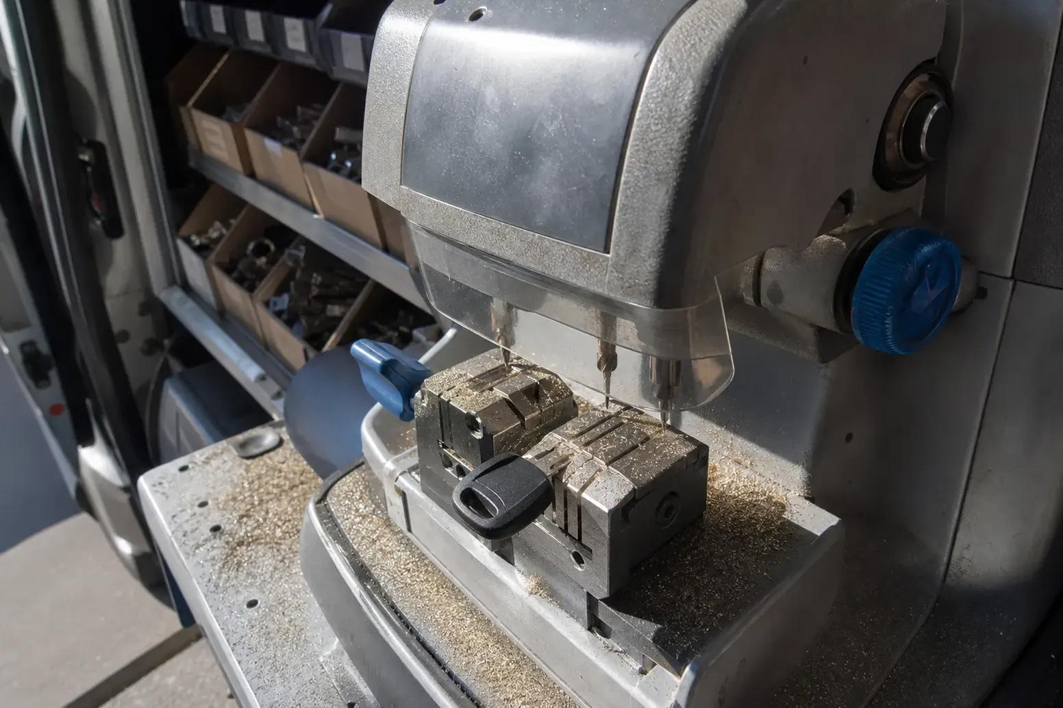 Key cutting machine in the service vehicle in Toms River, NJ