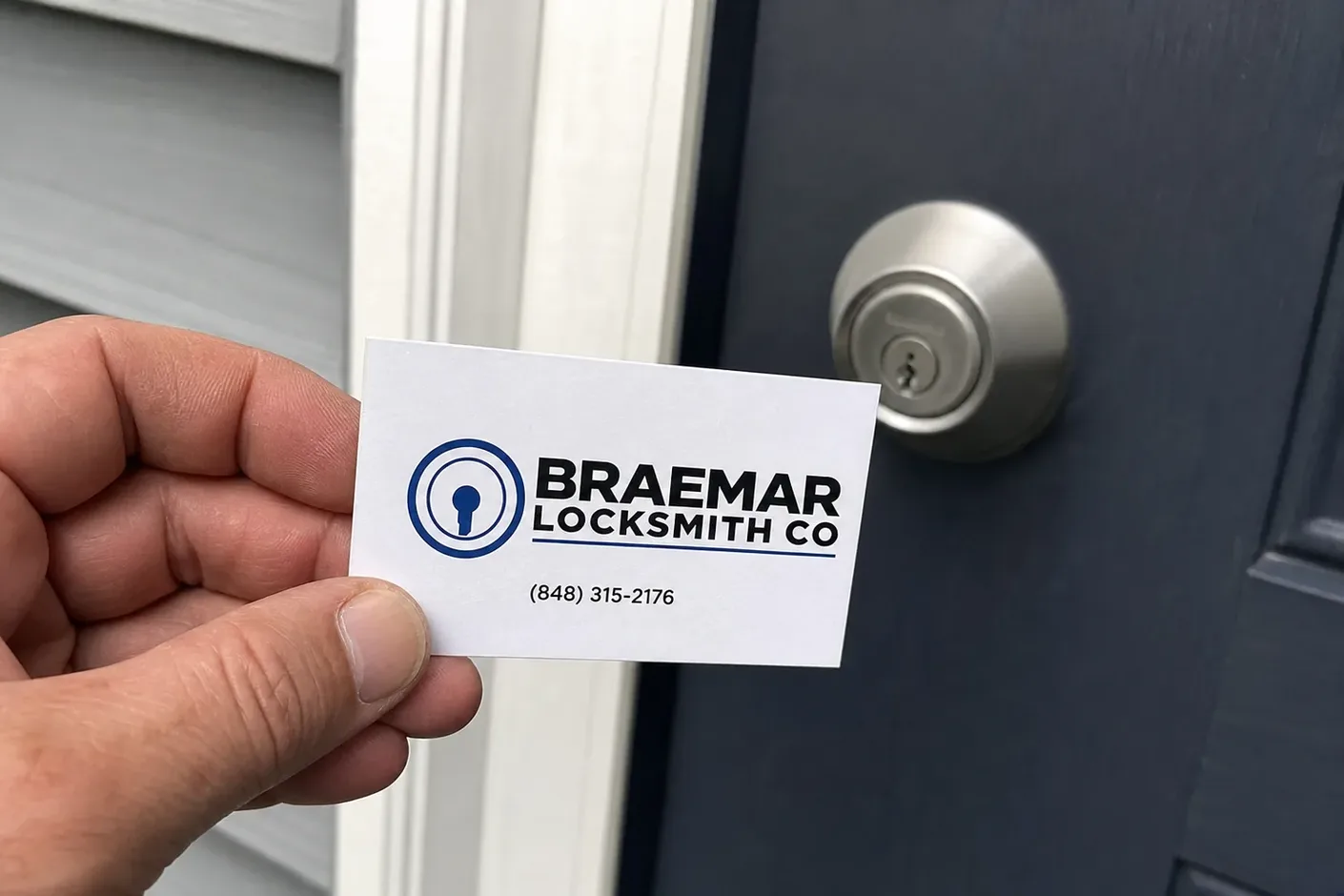 Braemar Locksmith Co business card left at a job in Toms River, NJ